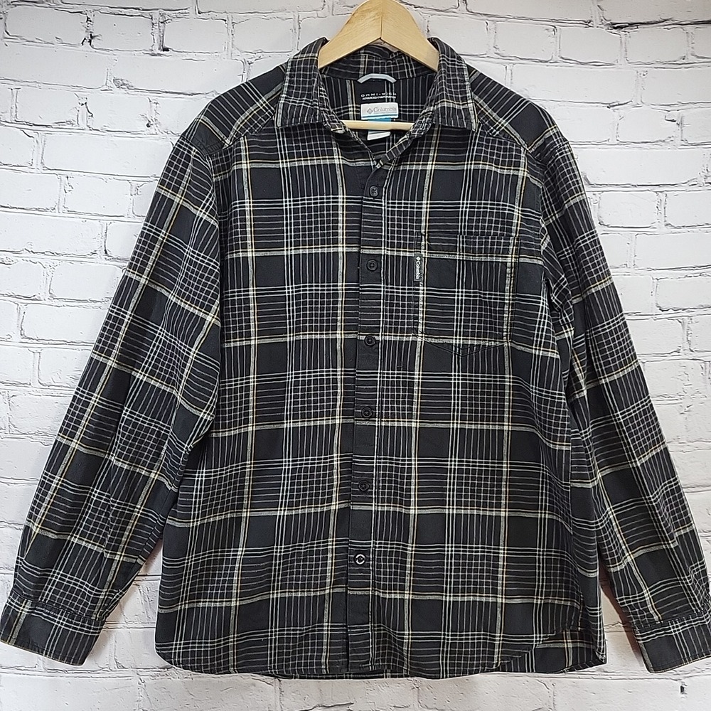 Columbia Omni-Wick Plaid Shirt‎ Mens Sz M Medium Long Sleeve Flaw